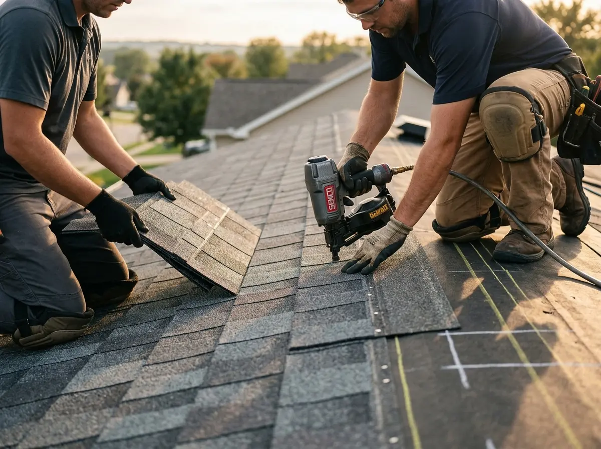 Professional roofer working on a residential roof in West Ocean City